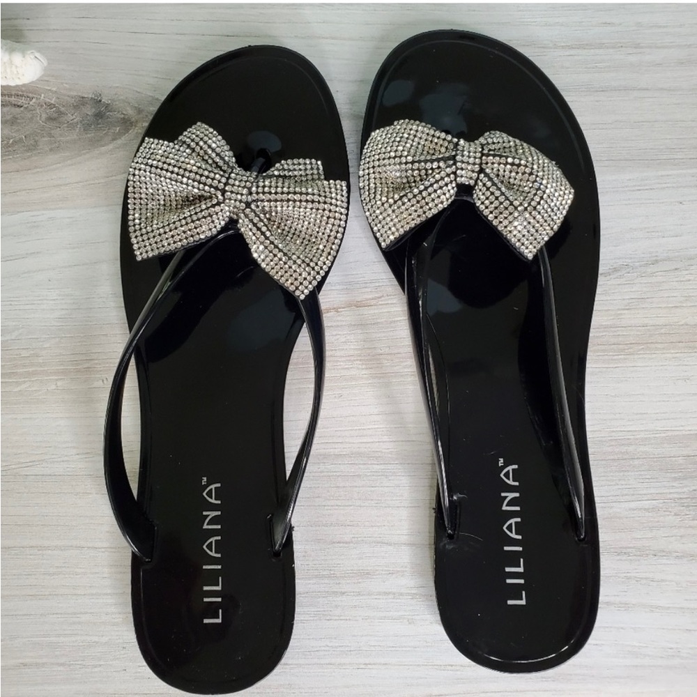 Jelly Black sparkling Bow Sandals